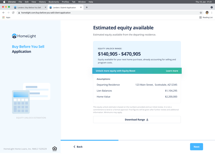 initial equity unlock amount pre-approval